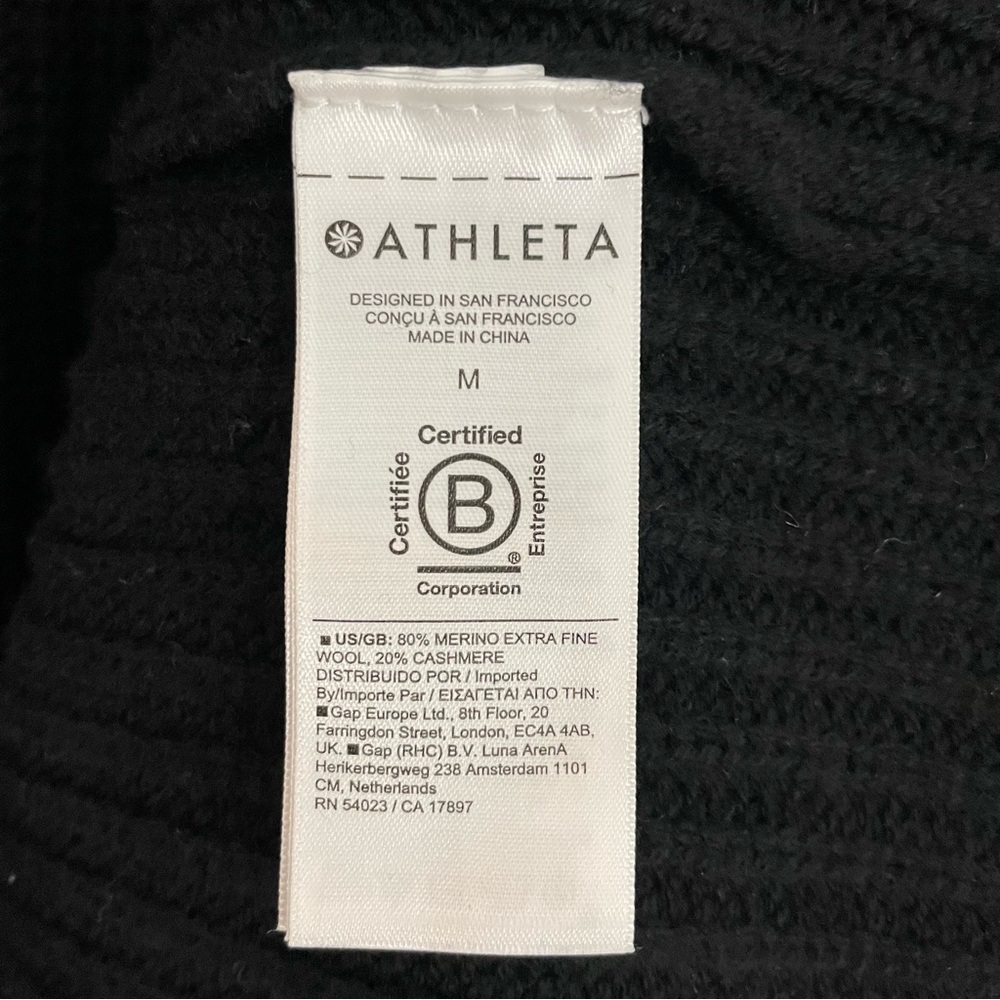 Athleta Black Merino Wool Cashmere Cowl Neck Split Front Sweater Oversized M - Picture 13 of 16